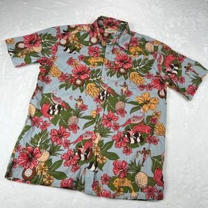Cooke Street Honolulu Mens Blue Cotton Aloha Hawaiian Shirt Floral Fish Medium